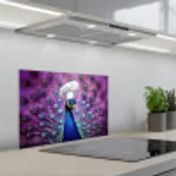 Pauw - Koksmuts - Cool - Paars keuken achterwand spatscherm klein -3d_schuin