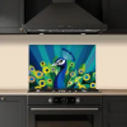Pauw - Cirkels - Blauw keuken achterwand spatscherm klein -sfeer1