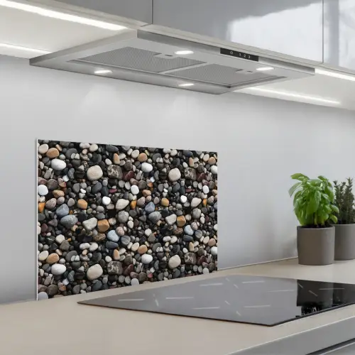 Kiezels - Mix - Aardetonen keuken achterwand spatscherm klein 900 -3d_schuin