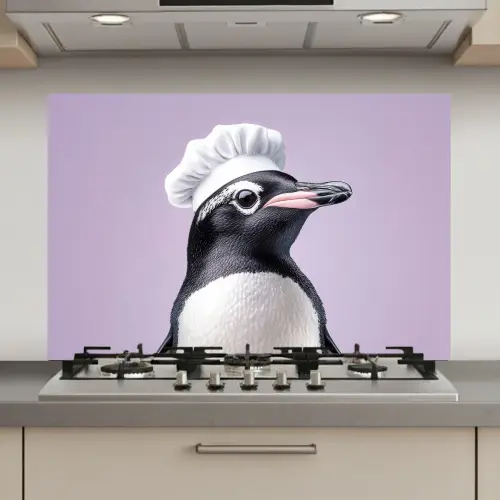 Pinguïn - Koksmuts - Lief - Paars keuken achterwand spatscherm klein -3d_website