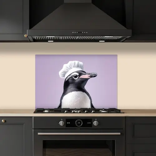 Pinguïn - Koksmuts - Lief - Paars keuken achterwand spatscherm klein -sfeer1
