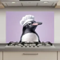 Pinguïn - Koksmuts - Lief - Paars keuken achterwand spatscherm klein -3d_website