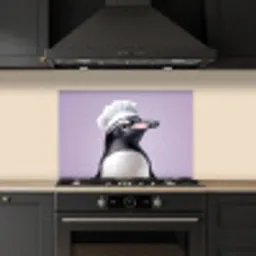 Pinguïn - Koksmuts - Lief - Paars keuken achterwand spatscherm klein -sfeer1