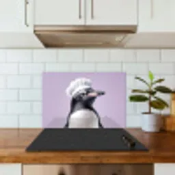 Pinguïn - Koksmuts - Lief - Paars keuken achterwand spatscherm klein -sfeer2