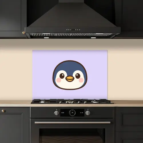 Pinguïn - Paars - Schattig keuken achterwand spatscherm klein -sfeer1