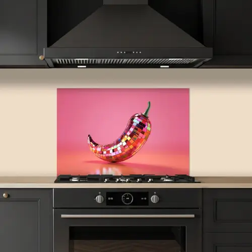 Peper - Disco - Rood - Glitter keuken achterwand spatscherm klein -sfeer1