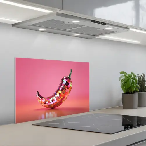 Peper - Disco - Rood - Glitter keuken achterwand spatscherm klein -3d_schuin