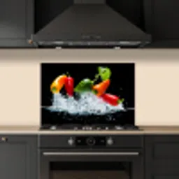 Pepers - Zwart - Groenten - Water - Blad keuken achterwand spatscherm klein -sfeer1