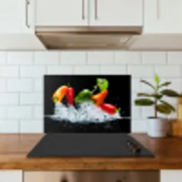 Pepers - Zwart - Groenten - Water - Blad keuken achterwand spatscherm klein -sfeer2