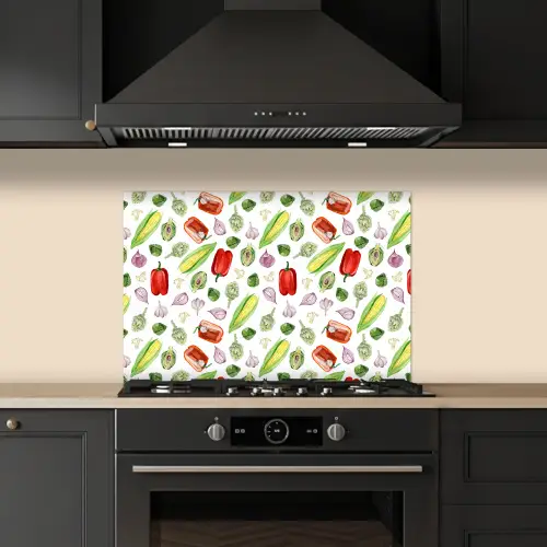 Paprika - Maïs - Patroon - Groente keuken achterwand spatscherm klein 900 -sfeer1