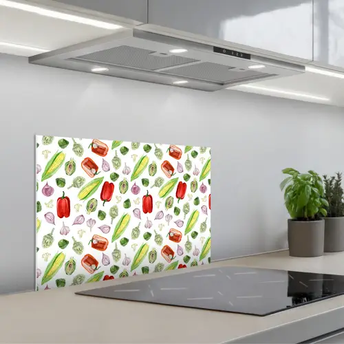 Paprika - Maïs - Patroon - Groente keuken achterwand spatscherm klein 900 -3d_schuin