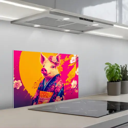 Varken - Bloemkroon - Kimono - Abstract keuken achterwand spatscherm klein -3d_schuin