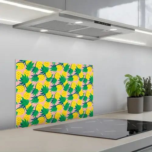 Ananas - Geel - Groen - Tropisch keuken achterwand spatscherm klein 900 -3d_schuin