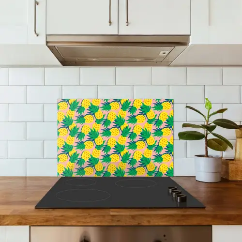Ananas - Geel - Groen - Tropisch keuken achterwand spatscherm klein 900 -sfeer2