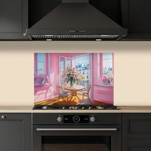 Pink - City - Bloemen keuken achterwand spatscherm klein -sfeer1