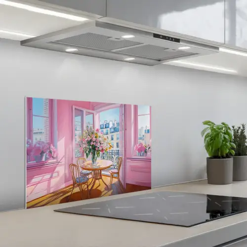Pink - City - Bloemen keuken achterwand spatscherm klein -3d_schuin