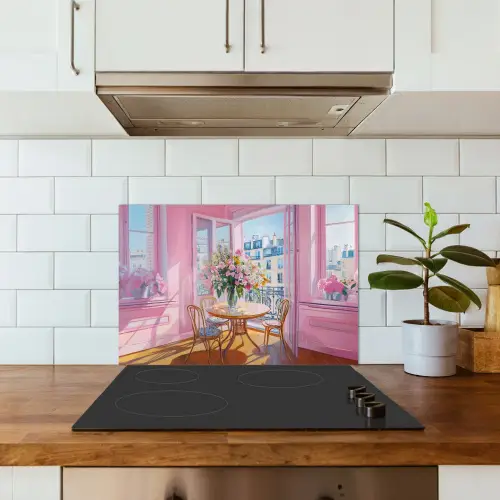 Pink - City - Bloemen keuken achterwand spatscherm klein -sfeer2