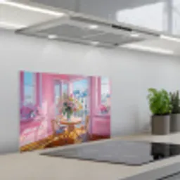 Pink - City - Bloemen keuken achterwand spatscherm klein -3d_schuin