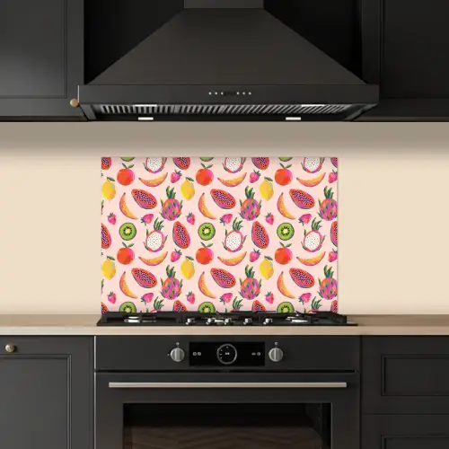 Roze - Kleuren - Fruit - Patroon keuken achterwand spatscherm klein 900 -sfeer1