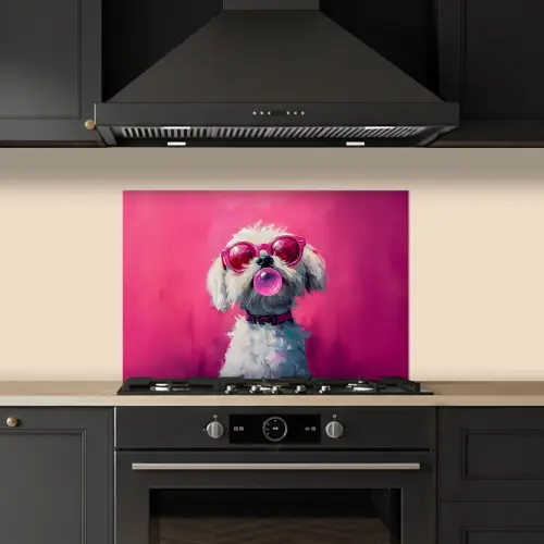 Pink - Hond - Bubbel keuken achterwand spatscherm klein -sfeer1