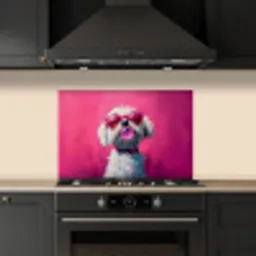 Pink - Hond - Bubbel keuken achterwand spatscherm klein -sfeer1