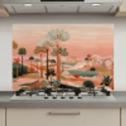 Roze landschap - Palmen - Water keuken achterwand spatscherm klein -3d_website