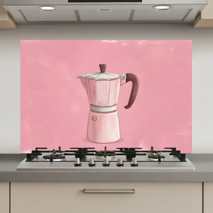 Roze - Mokkapot - Illustratie - Koffie keuken achterwand spatscherm klein -3d_website