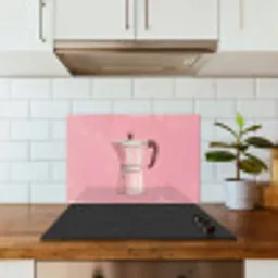 Roze - Mokkapot - Illustratie - Koffie keuken achterwand spatscherm klein -sfeer2
