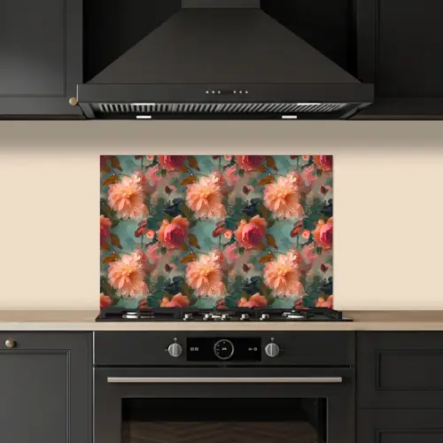 Roze - Patroon - Bloemen keuken achterwand spatscherm klein 900 -sfeer1
