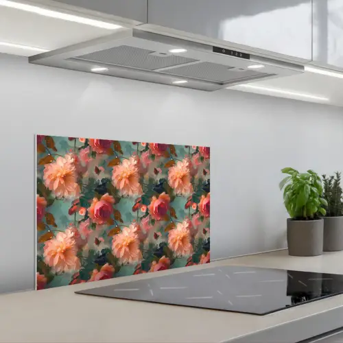 Roze - Patroon - Bloemen keuken achterwand spatscherm klein 900 -3d_schuin