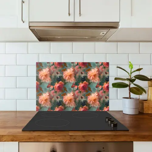 Roze - Patroon - Bloemen keuken achterwand spatscherm klein 900 -sfeer2