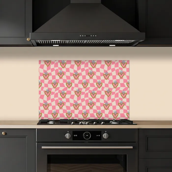 Roze - Retro - Patroon - Geblokt keuken achterwand spatscherm klein 900 -sfeer1