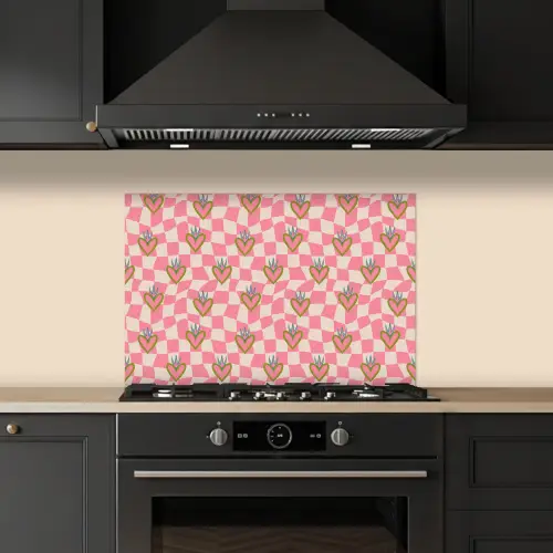 Roze - Retro - Patroon - Geblokt keuken achterwand spatscherm klein 900 -sfeer1