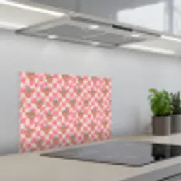 Roze - Retro - Patroon - Geblokt keuken achterwand spatscherm klein 900 -3d_schuin