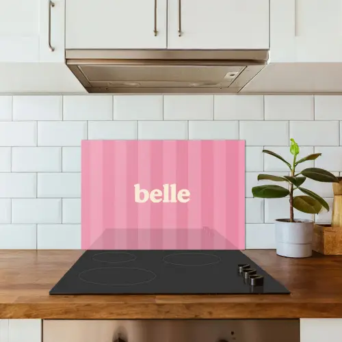 Roze - Gestreept - Belle keuken achterwand spatscherm klein -sfeer2