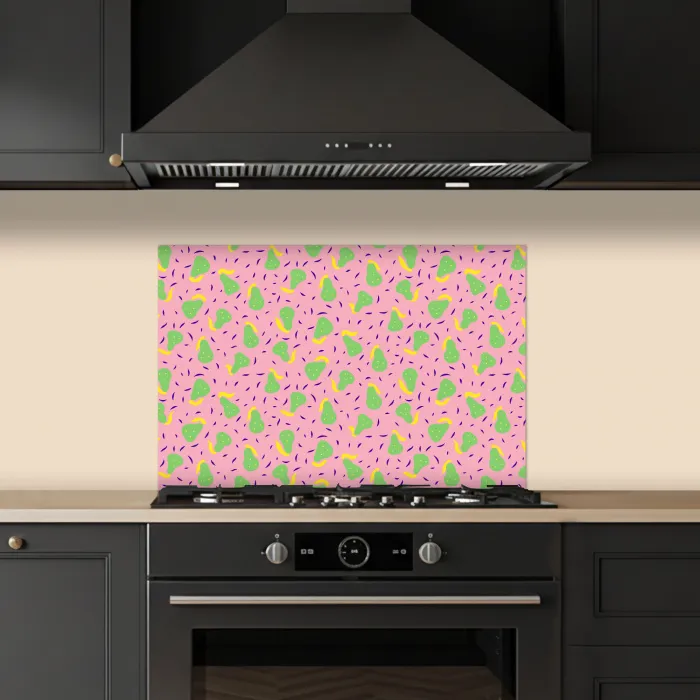 Roze - Streepjes - Groen - Peer keuken achterwand spatscherm klein 900 -sfeer1