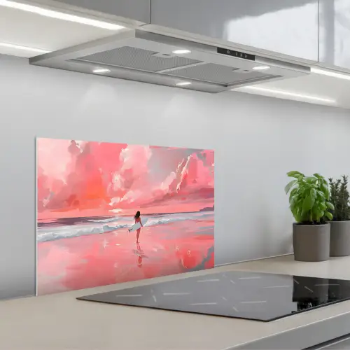 Roze - Surfen - Zee keuken achterwand spatscherm klein -3d_schuin