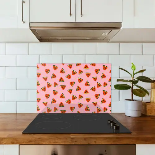 Roze - Watermeloen - Geel - Stippen keuken achterwand spatscherm klein 900 -sfeer2
