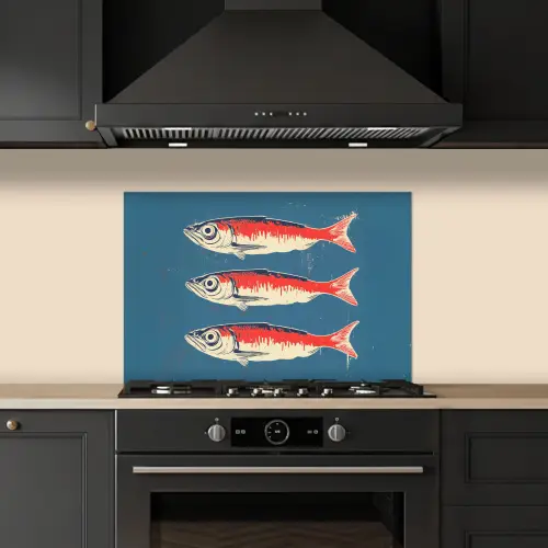 Vissen - Rood - Blauw keuken achterwand spatscherm klein -sfeer1