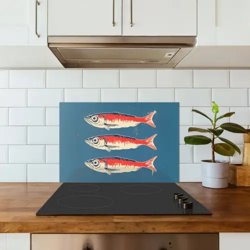 Vissen - Rood - Blauw keuken achterwand spatscherm klein -sfeer2