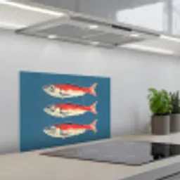 Vissen - Rood - Blauw keuken achterwand spatscherm klein -3d_schuin