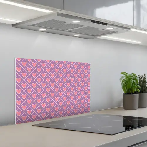 Ruit - Patroon - Paars - Hartjes keuken achterwand spatscherm klein 900 -3d_schuin