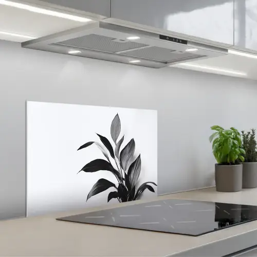Plant - Bladeren - Minimalistisch - Zwart keuken achterwand spatscherm klein -3d_schuin