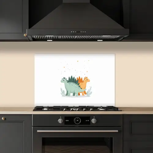 Planten - Sterren - Dinosaurussen - Oranje keuken achterwand spatscherm klein -sfeer1