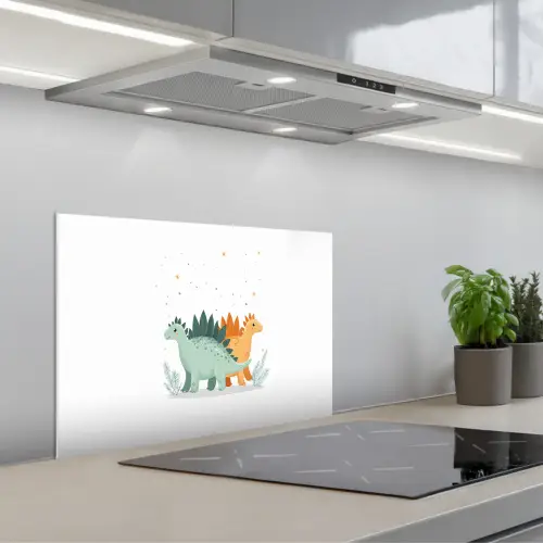 Planten - Sterren - Dinosaurussen - Oranje keuken achterwand spatscherm klein -3d_schuin