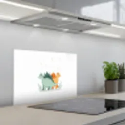 Planten - Sterren - Dinosaurussen - Oranje keuken achterwand spatscherm klein -3d_schuin
