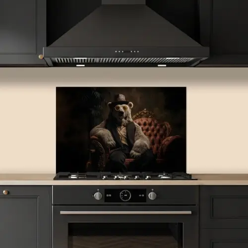 Ijsbeer - Hoed - Bril - Stoel keuken achterwand spatscherm klein -sfeer1
