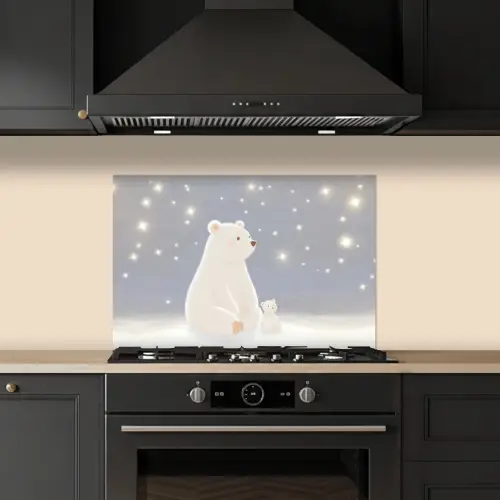 Ijsbeer - Sneeuw - Sterren - Blauw keuken achterwand spatscherm klein -sfeer1