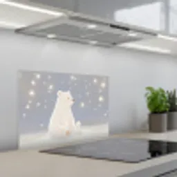 Ijsbeer - Sneeuw - Sterren - Blauw keuken achterwand spatscherm klein -3d_schuin
