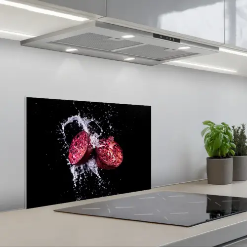 Granaatappel - Fruit - Water - Zwart - Paars keuken achterwand spatscherm klein -3d_schuin